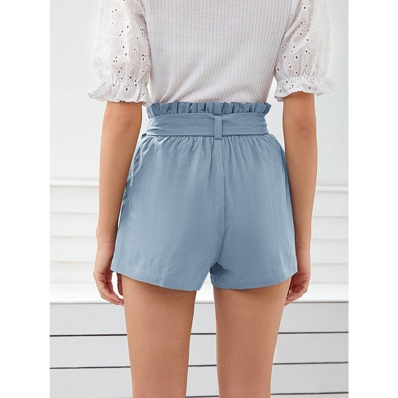 Boho Paperbag Belted Shorts high waist with pockets - olive green - Picture 4 of 11